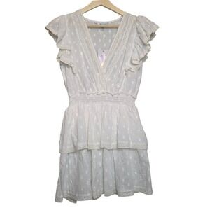 Blue Island White Ruffled Mini Dress Summer Sundress Beach Cover Large